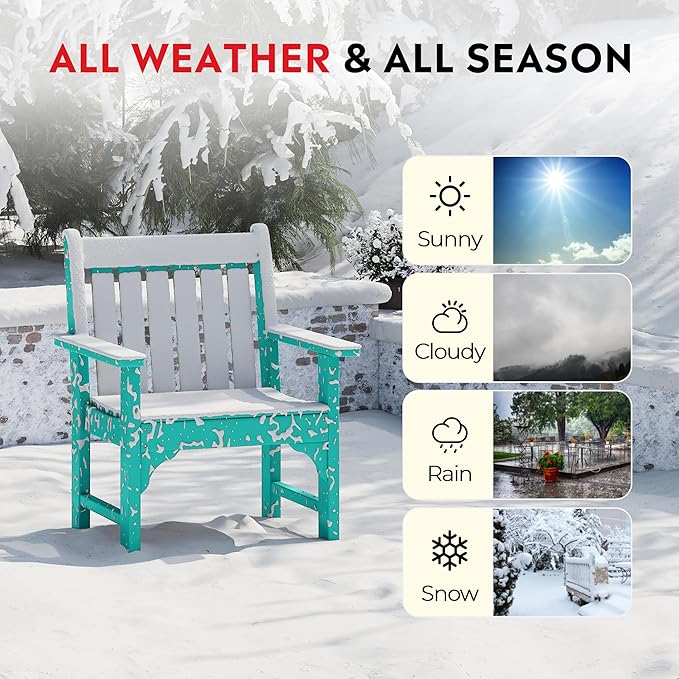 Costaelm Outdoor Dining Chairs with Arms Set of 2, Patio HDPE Garden Dining Table Chair, Poly Lumber Waterproof Restaurant Bistro Farmhouse Chairs for Outside Porch Backyard, Turquoise
