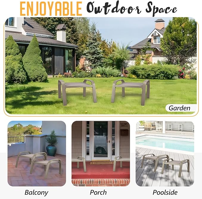 Outdoor Patio Footstools 2 Set Suit Patio Chairs Texliene Outside Ottomans Side Table for Backyard Beige