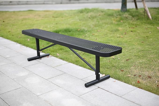 Park Benches for Outside, 8 ft Long Metal Porch Bench Furniture Patio Seating, Industrial Bench Commercial Expanded Metal Mesh Benches for Garden, Lawn, Backyard, Park, Deck, Patio, School