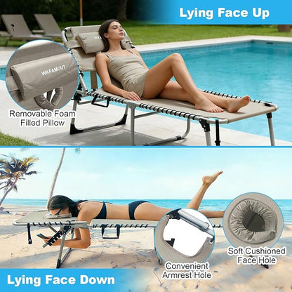 Backpack Sun Tanning Chair with Face Hole & Beach Table, 5-Position Adjustable Folding Lounge Chair Outdoor for Lawn Patio Garden