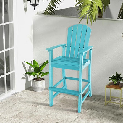 Giantex HDPE Outdoor Bar Stools - All Weather Tall Adirondack Chair with Armrest, Footrest, Load 360Lbs, 30-Inch Counter Height Bar Stool for Patio, Garden, Yard, Indoor Or Outdoor Use (1, Turquoise)