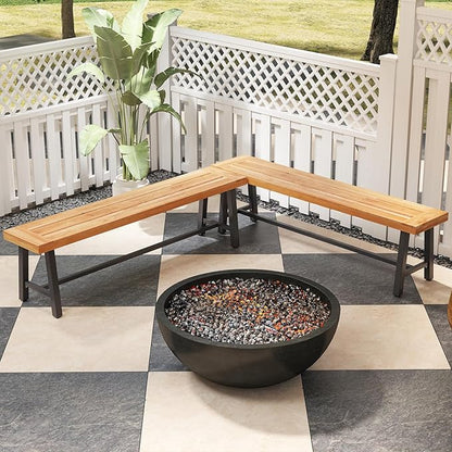 RELAX4LIFE 63’’ Outdoor Bench Acacia Wood - 3-Person Backless Patio Benches with Heavy Duty Metal Frame, Wooden Picnic Dining Garden Bench for Outside Backyard Park Porch, 800 LBS Weight Capacity (2)