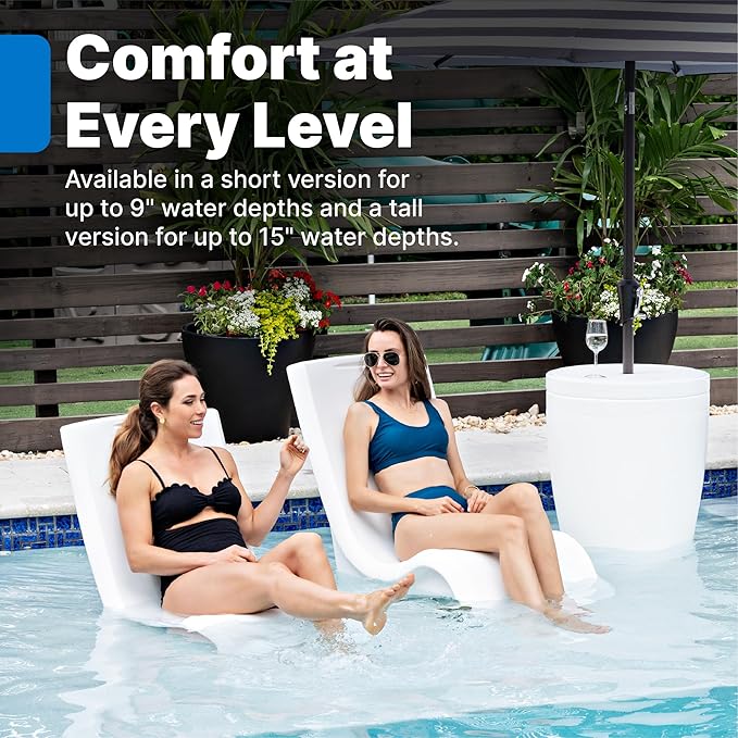 Step2 Vero Pool Chair, Fade-Resistant, Waterproof Patio Furniture for Sun Shelf, Use in Pools up to 9-Inches of Water, Weighted, White