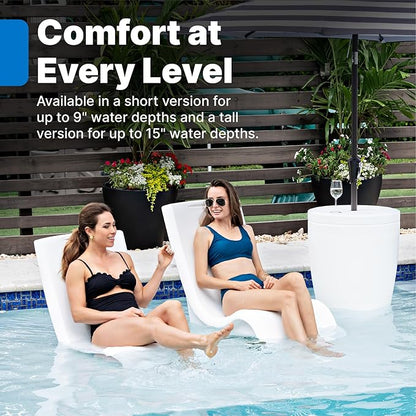 Step2 Vero Pool Chair, Fade-Resistant, Waterproof Patio Furniture for Sun Shelf, Use in Pools up to 15-Inches of Water, Weighted, 43"D x 23"W x 37"H, Resin, White