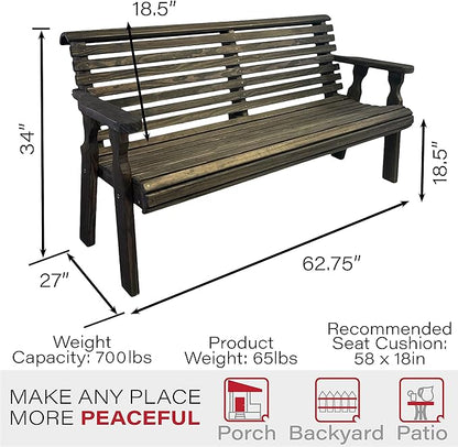 Amish Casual Heavy Duty 5 Foot Roll Back Outdoor Bench in Dark Walnut Stain - Amish Made in The USA from Treated Pine for Outdoor Durability, 700 Lb Weight Capacity