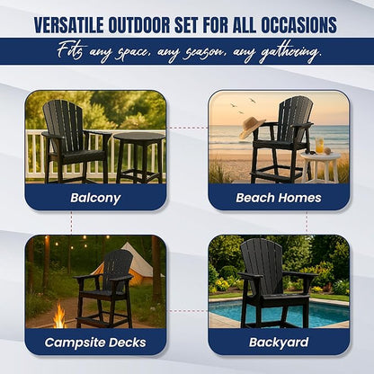 Phat Tommy Tall Adirondack Chair - HDPE Outdoor Furniture - Poly Adirondack Bar Stool - Heavy, Stress Free Furniture for Balcony, Deck, Patio, Front Porch, Black
