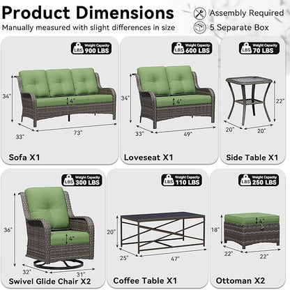 8 Piece Outdoor Wicker Patio Furniture Set, Outdoor Swivel Rocker Patio Chairs Set with Thickened Olefin Cushions, High Back and Deep Seating, Hand-Woven PE Rattan for Porch, Deck