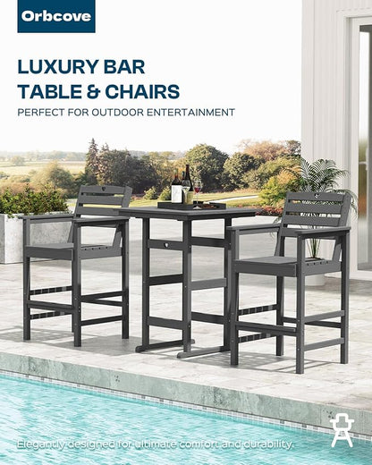 Patio Bar Table,Adirondack Chairs and Table 4 Pieces Set, Bar Height Chairs Set of 4, Outdoor Bar Stools Set,Weather-Resistant Outdoor Furniture for Deck, Balcony, Poolside Easy Assembly