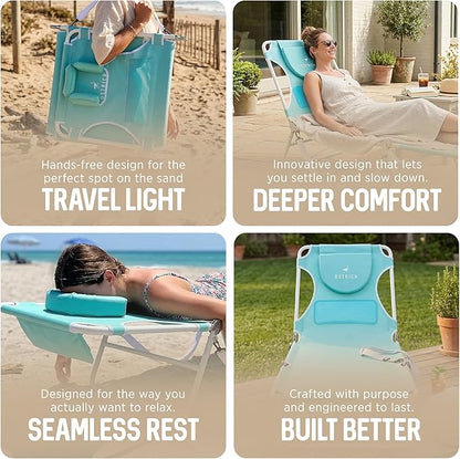 Ostrich the Ladies Comfort Lounger with Chest Support, Foldable and Portable Reclining Outdoor Patio Beach Lawn Camping Pool Tanning Chair, Aqua