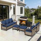 6 Pieces Metal Wicker Patio Furniture Set - 75" Sofa, Two Swivel Chairs and Two Ottomans - Photo 1