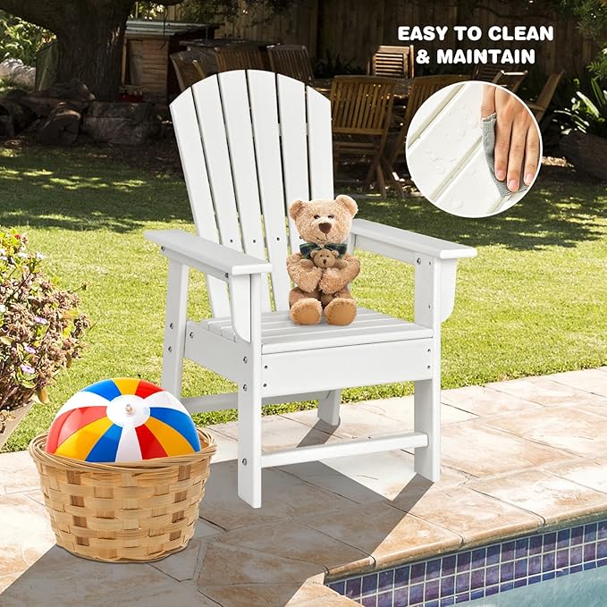 Giantex Adirondack Chair, Kids HDPE Patio Lawn Chair with Ergonomic Backrest for Deck, Porch, Backyard, Poolside, Indoor, Weather Resistance Toddler Outdoor Chair (1, White)