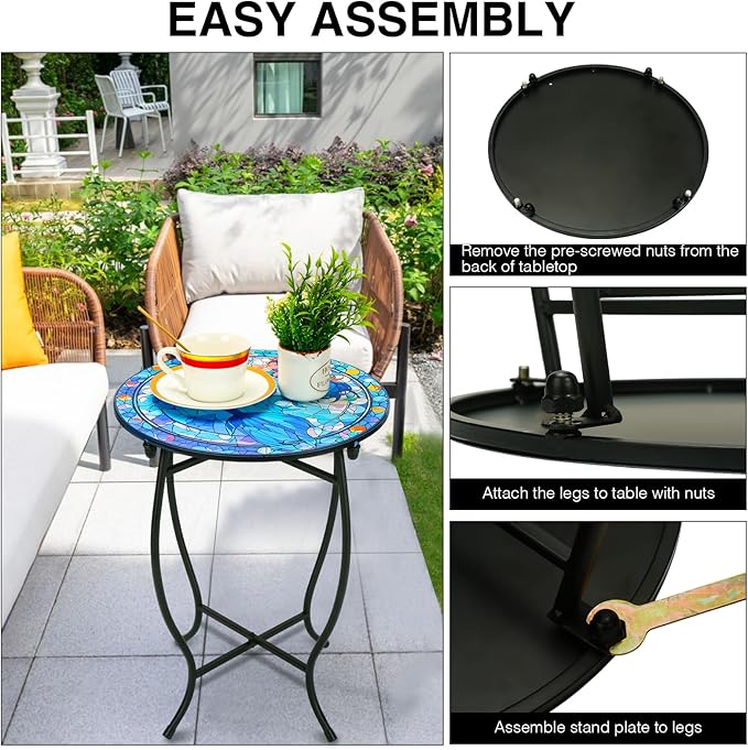 Fashion&cool Patio Side Table for Small Space, 14 Inch Weather Resistant Metal Side Table - Photo 7