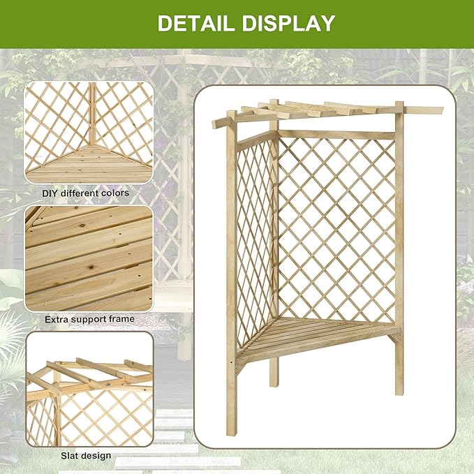 Outsunny 55" Garden Arch Bench, Wooden Trellis Park Bench with Slatted Seat for Outside, Lattice Backrest for Vines & Climbing Plants Outside On Deck, Lawn, Porch, Natural