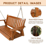 Wooden Porch Swing 2-Seater, Bench Swing with Hanging Chains, Heavy Duty 800 LBS, for Outdoor Patio Garden Yard - Photo 6