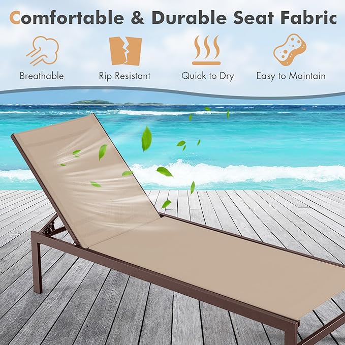 Tangkula Aluminum Lounge Chair Outdoor, Patio Adjustable Chaise Lounge with 6-Position Backrest, Aluminum Frame - Photo 7