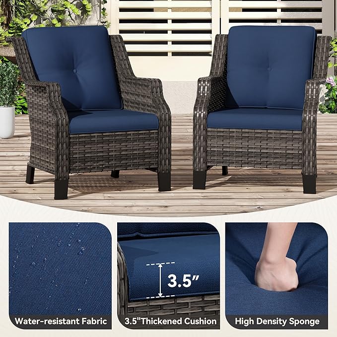 Patio Wicker Chairs Set of 2, Outdoor PE Conversation Bistro Chair Set with Cushions for Garden, Backyard - Photo 3