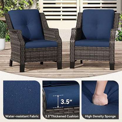 Patio Wicker Chairs Set of 2, Outdoor PE Conversation Bistro Chair Set with Cushions for Garden, Backyard, Balcony and Deck