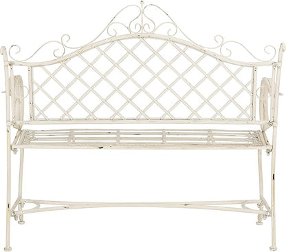 Safavieh PAT5017A Collection Adina Antique White Wrought Iron 51.25" Outdoor Garden Bench