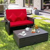 COSTWAY Patio Rattan Daybed with Cushions, Outdoor Wicker Loveseat Sofa with Storage Ottoman - Photo 5
