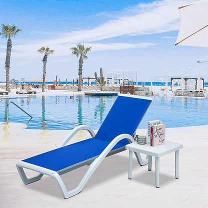 domi outdoor living Patio Chaise Lounge Adjustable Aluminum Lounge Chairs with Arm All Weather Pool Chairs for Outside,in-Pool,Lawn (Blue Lounge W/Table)