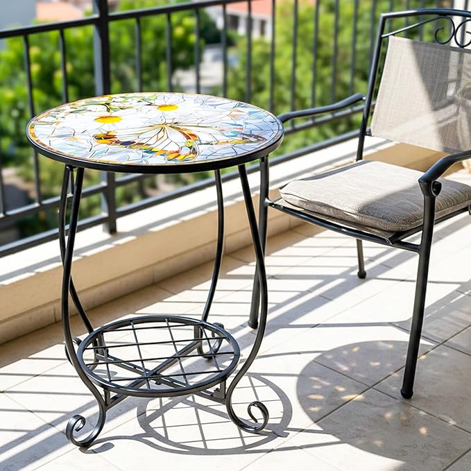Outdoor Patio Side Table - 14" Metal Small Round Coffee Tables - Photo 5