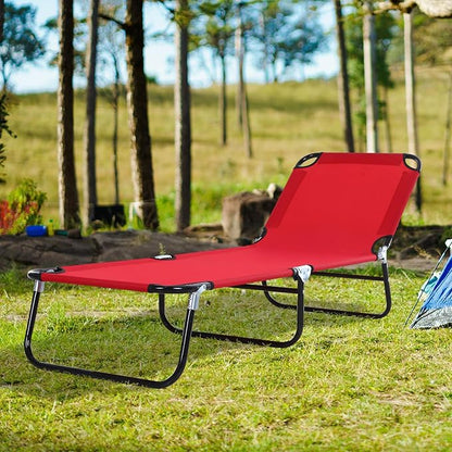 Folding Chaise Lounge Pool Chairs, Outdoor Sun Tanning Chairs with 5-Level Reclining Back, Steel Frame for Beach, Yard, Patio(Red)