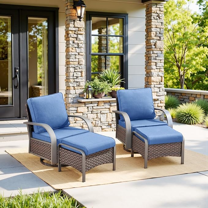 Belord 4 Pieces Patio Furniture Sets - Swivel Rocker Outdoor Chairs with Ottomans - Photo 1