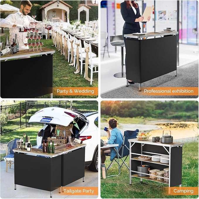 VINGLI 43" Portable Bar Table, 3-Tier Shelves, Carry Bag，Mobile Bar Table for Events, Party, Camping, Picnic, Tradeshow - Photo 8