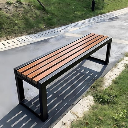 LITFAD Mid-Century Metal Park Bench in Black with Waterproof Wood Seating Gym Rest Bench Patio Bench for Outdoor Use - 47" L x 16" W x 18" H