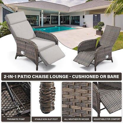 Belord 5 Piece Patio Furniture Set with Recliner Chair - Removable Outdoor Patio Couch Set, Chaise Lounge Chair Outdoor with Adjustable Backrest and Footrest for Casual Gathering Brown/Beige