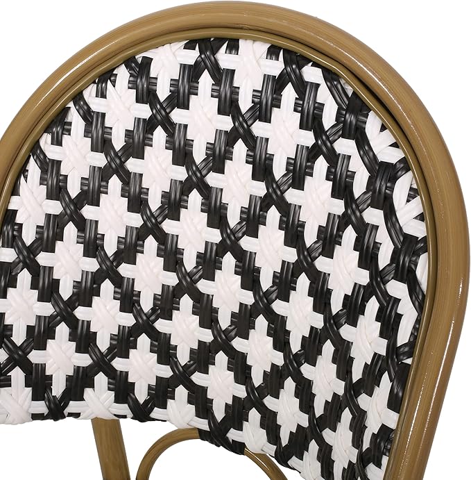 Christopher Knight Home Anastasia Outdoor French Bistro Chair (Set of 2), Black + White + Bamboo Print Finish - Photo 5