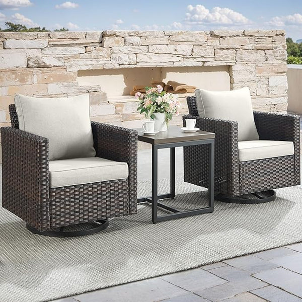 Rilyson Outdoor Patio Swivel Rocker Chairs - 3 Piece Wicker Patio Furniture Bistro Swivel Rocking Chairs Set with - Photo 1