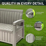 EconoHome 3 Seat Outdoor Storage Bench with Rain Cover - 90 Gallon Capacity - Weatherproof Resin Bench for Patio, Porch - Photo 5