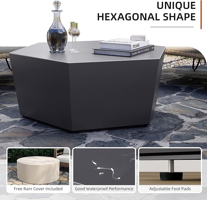 UPHA 35" Hexagon Outdoor Coffee Table, Modern Hollow Concrete Patio Table - Photo 5