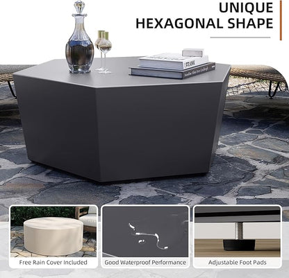 UPHA 35" Hexagon Outdoor Coffee Table, Modern Hollow Concrete Patio Table, Small Minimalist Low Accent Table for Living Room, Balcony, Deck, Backyard, Dark Gray
