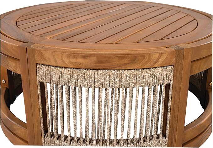 Christopher Knight Home Puekest Acacia Wood Coffee Table with Woven Rope Accents - Photo 6