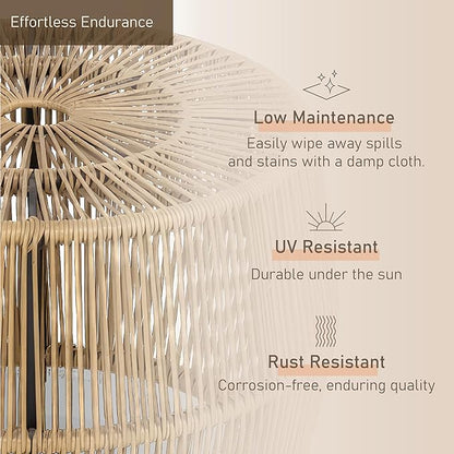 Furniture of America Ysar Boho Rattan Round Coffee Table Outdoor with Metal Frame, All-Weather and Rust Resistant, Handcrafted Coastal Furniture for Patio, Poolside, Garden, Yard, Natural Brown