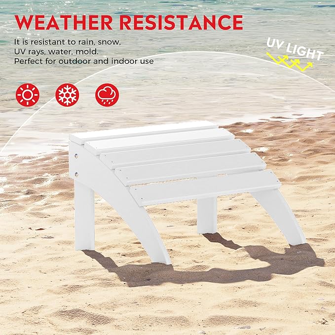 Costaelm Adirondack Chair Footrest Foldable Ottoman, Folding Ottoman Outdoor Foot Rest for Patio Waterproof, Adirondack Ottoman Outdoor, White