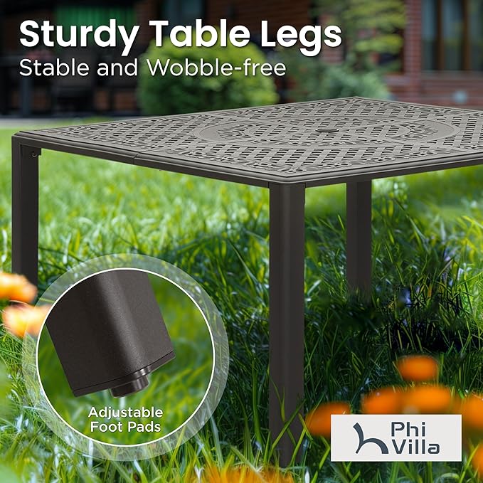 PHI VILLA Aluminum Patio Dining Tables for 8 Person, 53" Square Outdoor Table with 2.1" Umbrella Hole - Photo 5