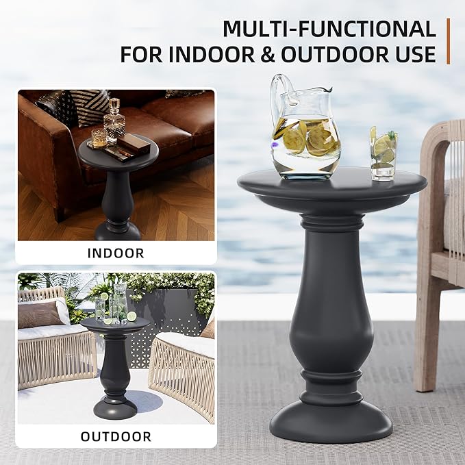 UPHA 2-Piece Outdoor Patio Round Side Table,Concrete Accent End for Outside Yard, Deck, Living Room, Bedroom, Grey - Photo 5