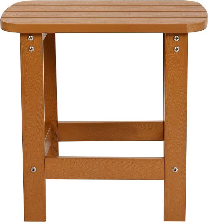 Flash Furniture Charlestown Tiered Commercial Poly Resin Adirondack Side Table - Teak - All-Weather - Indoor/Outdoor