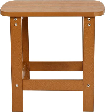 Flash Furniture Charlestown Tiered Commercial Poly Resin Adirondack Side Table - Teak - All-Weather - Indoor/Outdoor