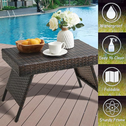 Outdoor Wicker Rattan Side Table, Patio End Table for Garden, Deck, Porch, Yard or Poolside 23.6Lx15.8Wx15.8H inches Brown