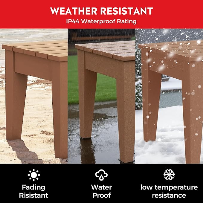 Costaelm Small Outdoor Side Table, Patio End Table Weather Resistant Outdoor Coffee Table, Square Conversation Table for Indoor, Porch, Balcony, Garden, Poolside, Deck, Teak