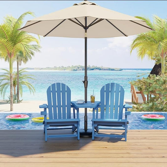 Adirondack Chair Set of 2, All Weather HDPE Adirondack Chair with Double Connecting Trays, Plastic Adirondack Chairs for Balcony, Deck, Patio, Backyard, Garden, Blue