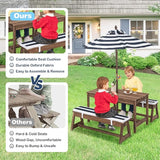 HONEY JOY Kids Picnic Table, Outdoor Wooden Table & Bench Set w/Removable Cushions and Umbrella, Stripe Fabric - Photo 5