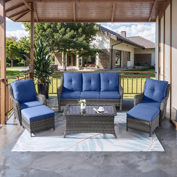 HUMMUH Outdoor Furniture 6 Pieces Patio Furniture Set Wicker Outdoor Sectional Sofa with 2 Patio Chairs, Ottomans - Photo 3
