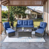 HUMMUH Outdoor Furniture 6 Pieces Patio Furniture Set Wicker Outdoor Sectional Sofa with 2 Patio Chairs, Ottomans - Photo 3