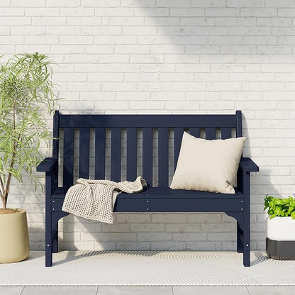 Costaelm Garden Bench, Farmhouse Park Front Porch for Entryway Bench Outdoor Seating Low Bench Patio Bench Outside/Indoor, Navy Blue