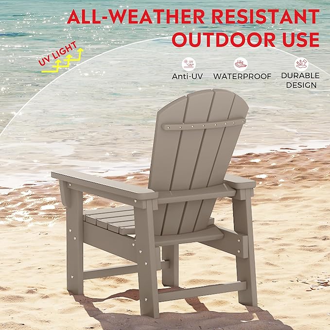 Costaelm Kids Adirondack Chair Set of 4, Plastic Outdoor Kids Chair Toddler Patio Furniture and Outdoor Children Picnic Activity Lawn Chair for Garden, Patio, Backyard & Beach, Weathered Wood